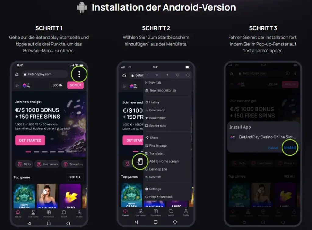 Installation von BetandPlay App für Android