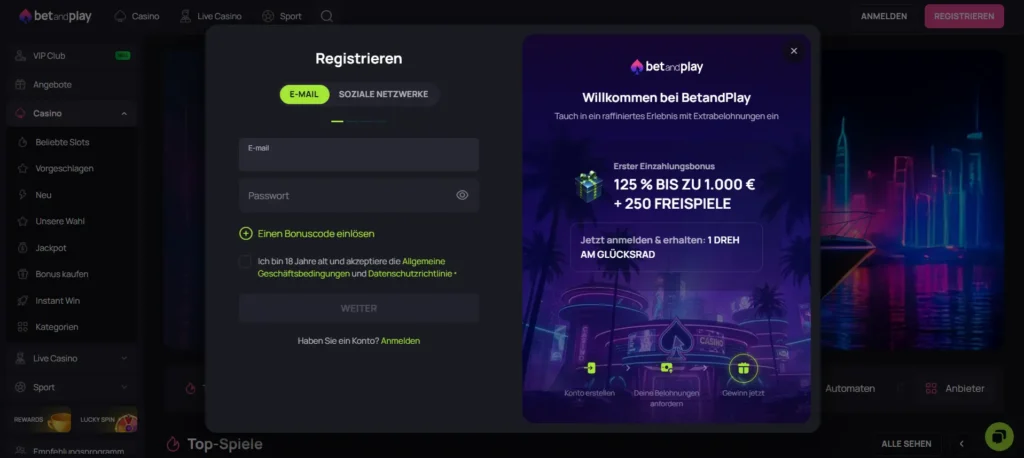 BetandPlay Registrierung